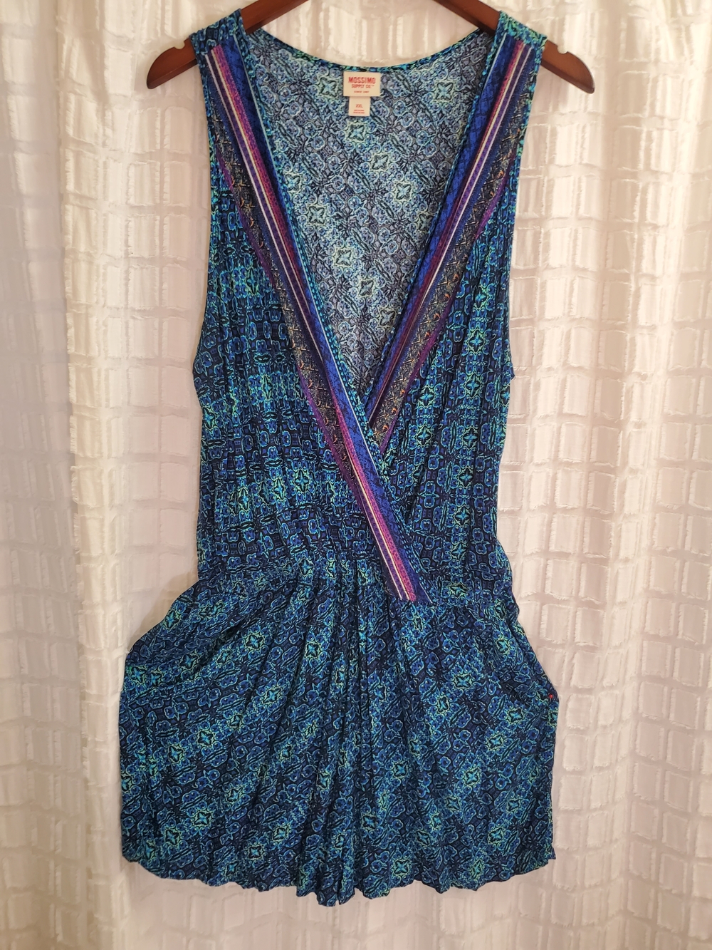 Mossimo Supply Co. Blue Multi-Print V-Neck Romper With Pockets